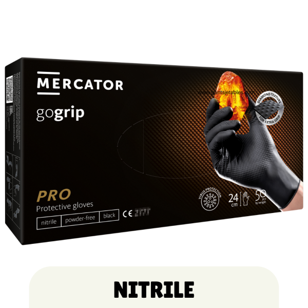 MERCATOR Gogrip Gants noir en nitrile haute qualité